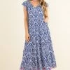 She She Boutique CLOTHING Flutter Sleeve Midi Dress - Navy