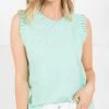 She She Boutique Ruffle Sleeve Knit Top - Mint CLOTHING