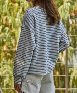 She She Boutique Simley Stays Pullover - Denim/Ivory