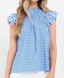 She She Boutique Checkered Top - Blue CLOTHING