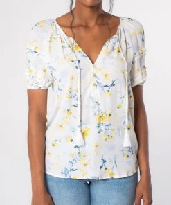 She She Boutique CLOTHING Floral Blouse - Cream/Yellow