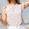 She She Boutique Ruffle Sleeve Blouse - Pink CLOTHING