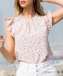 She She Boutique Ruffle Sleeve Blouse - Pink CLOTHING