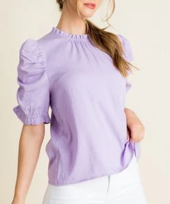 She She Boutique Ruched Sleeve Top - Lilac CLOTHING