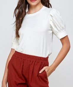 She She Boutique Puff Sleeve Tee - Black OR Off White CLOTHING