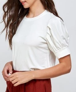 She She Boutique Puff Sleeve Tee - Black OR Off White CLOTHING