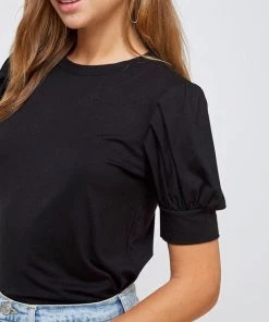 She She Boutique Puff Sleeve Tee - Black OR Off White CLOTHING