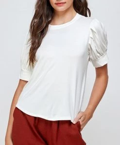 She She Boutique Puff Sleeve Tee - Black OR Off White CLOTHING