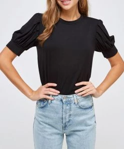 She She Boutique Puff Sleeve Tee - Black OR Off White CLOTHING