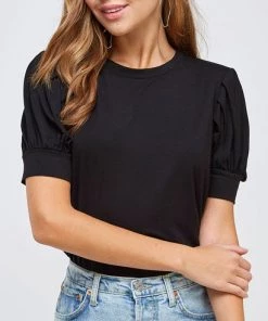 She She Boutique Puff Sleeve Tee - Black OR Off White CLOTHING