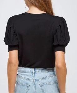 She She Boutique Puff Sleeve Tee - Black OR Off White CLOTHING