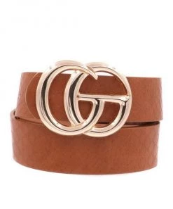 She She Boutique Double Gold Metal Ring Textured Belt - Brown, Khaki, Lt Grey, Lt Taupe Or White ACCESSORIES