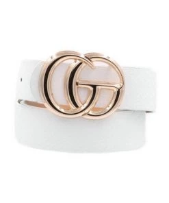 She She Boutique Double Gold Metal Ring Textured Belt - Brown, Khaki, Lt Grey, Lt Taupe Or White ACCESSORIES