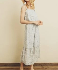 She She Boutique Beach Bliss Eyelet Midi Dress - Ice Blue NEW ARRIVALS