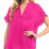 She She Boutique V-Neck Blouse - Hot Pink OR Off White CLOTHING