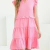 She She Boutique Flutter Sleeve Dress - Cream OR Pink