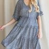 She She Boutique CLOTHING Floral Dress - Dusty Blue