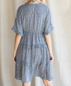 She She Boutique CLOTHING Floral Dress - Dusty Blue