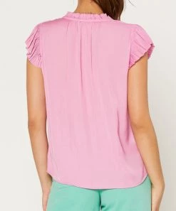 She She Boutique Pleated Short Sleeve Blouse - Pink