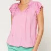 She She Boutique Pleated Short Sleeve Blouse - Pink