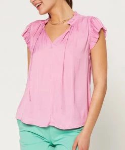 She She Boutique Pleated Short Sleeve Blouse - Pink