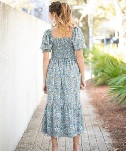 She She Boutique CLOTHING Floral Midi Dress - Green Multi