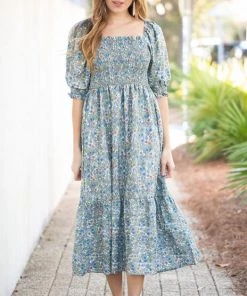 She She Boutique CLOTHING Floral Midi Dress - Green Multi