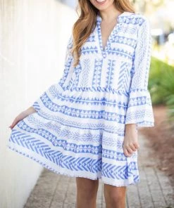 She She Boutique Tiered V-Neck Dress - Blue, Pink OR Green