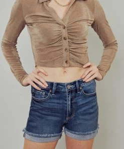 She She Boutique High Rise Single Fold Denim Shorts - Medium Wash CLOTHING