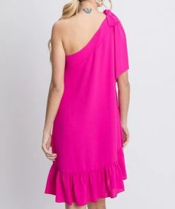 She She Boutique One Shoulder Dress - Hot Pink