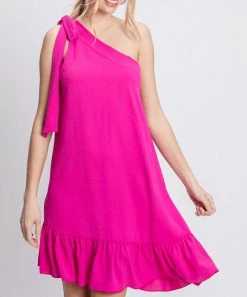 She She Boutique One Shoulder Dress - Hot Pink