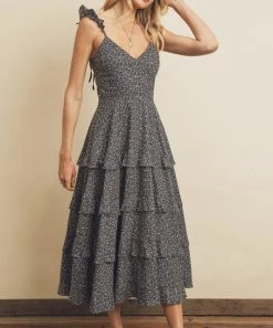 She She Boutique Tiered Midi Dress - Navy CLOTHING