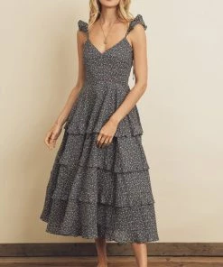 She She Boutique Tiered Midi Dress - Navy CLOTHING