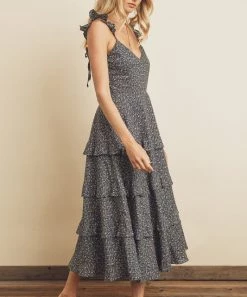 She She Boutique Tiered Midi Dress - Navy CLOTHING