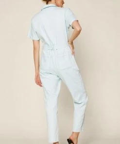 She She Boutique Washed Utility Jumpsuit - Ice Blue