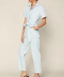 She She Boutique Washed Utility Jumpsuit - Ice Blue