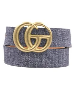 She She Boutique ACCESSORIES Double Gold Metal Ring Belt - Dusty Blue Textured