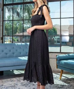 She She Boutique CLOTHING Eyelet Dress - Black OR Off White