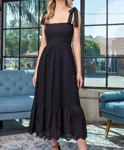 She She Boutique CLOTHING Eyelet Dress - Black OR Off White