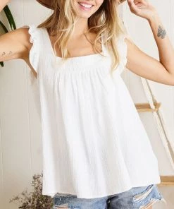 She She Boutique CLOTHING Cotton Gauze Top - White