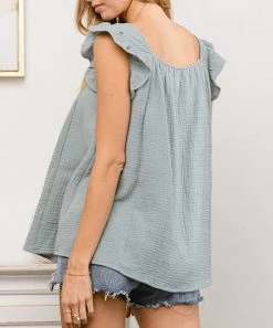 She She Boutique CLOTHING Cotton Gauze Top - Sage, Navy OR Black