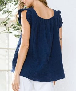 She She Boutique CLOTHING Cotton Gauze Top - Sage, Navy OR Black