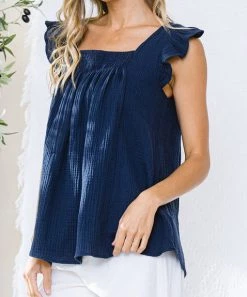 She She Boutique CLOTHING Cotton Gauze Top - Sage, Navy OR Black