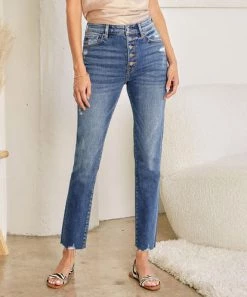She She Boutique High Rise Cigarette Jeans - Medium Wash