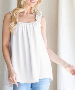 She She Boutique CLOTHING Ruffle Strap Tank - Off White OR Black