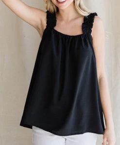 She She Boutique CLOTHING Ruffle Strap Tank - Off White OR Black