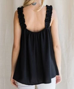 She She Boutique CLOTHING Ruffle Strap Tank - Off White OR Black