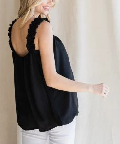 She She Boutique CLOTHING Ruffle Strap Tank - Off White OR Black