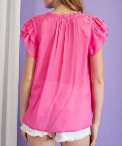 She She Boutique Tiered Ruffle Short Sleeve Blouse - Bubble Gum OR Black CLOTHING 9 She She Boutique Tiered Ruffle Short Sleeve Blouse - Bubble Gum OR Black CLOTHING