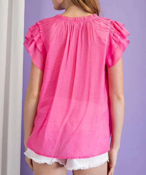 She She Boutique Tiered Ruffle Short Sleeve Blouse - Bubble Gum OR Black CLOTHING 5 She She Boutique Tiered Ruffle Short Sleeve Blouse - Bubble Gum OR Black CLOTHING